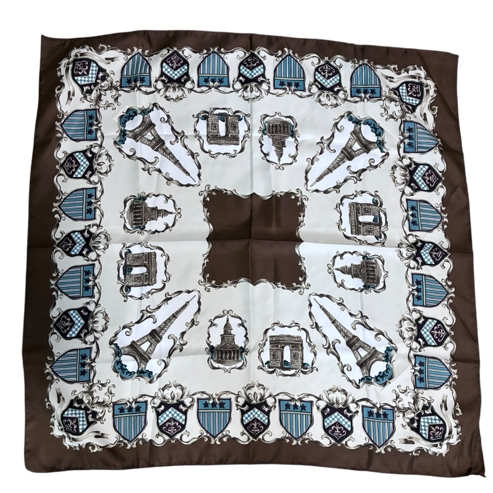 Brown/White/Turquoise Paris Scenic Silk-Feel Square Scarf